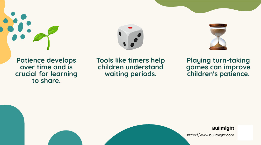 Patience is a skill that develops over time. Helping children learn to wait can improve their ability to share. - Is It Important To Teach Your Child To Share? infographic 3_facts_emoji_nature