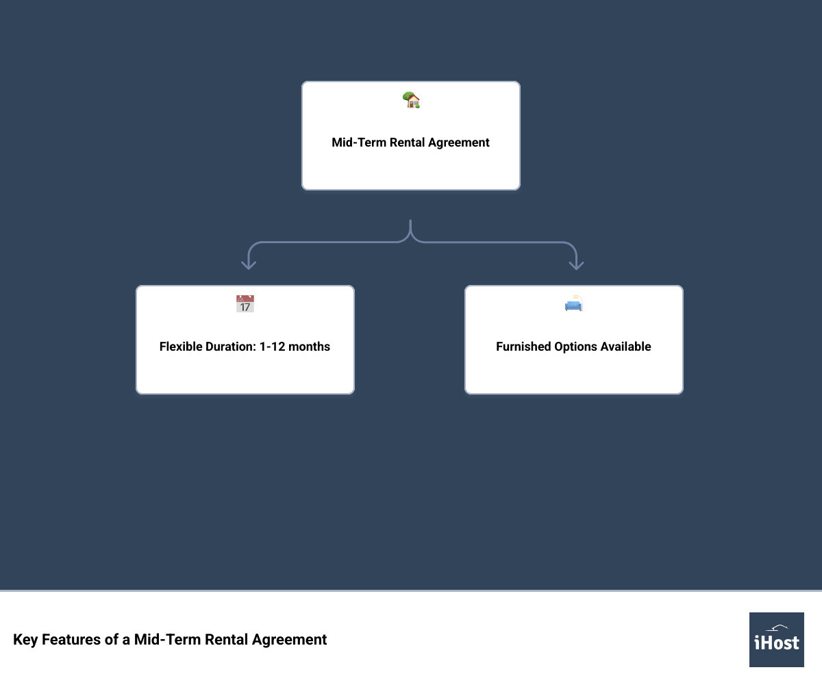 infographic detailing key elements of mid term rental agreements, including duration, payment terms, and flexibility benefits - mid term rental agreement infographic hierarchy