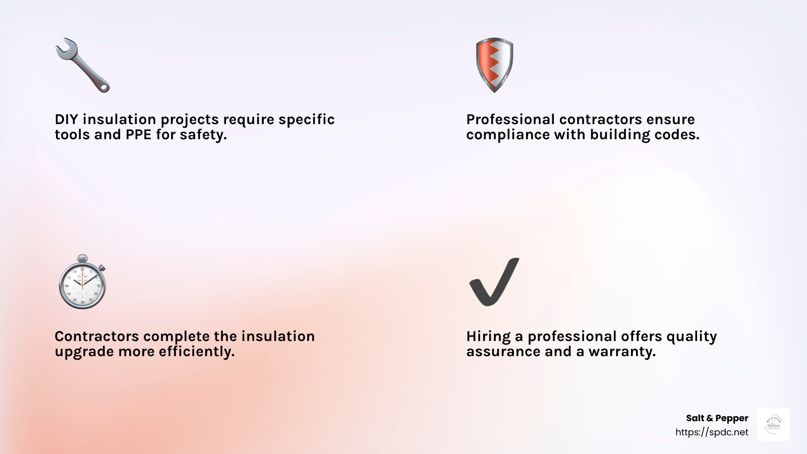 Professional installation ensures compliance and quality work. - home insulation upgrade infographic 4_facts_emoji_light-gradient