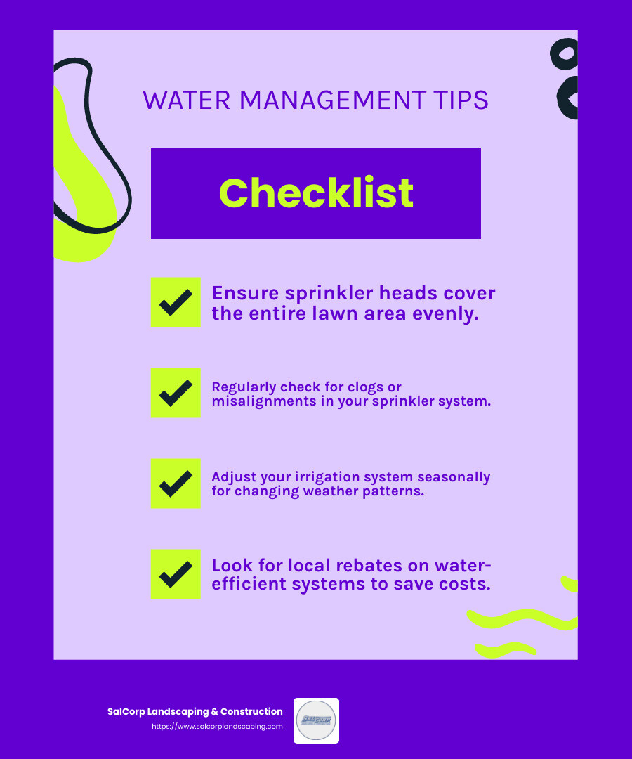 Efficient irrigation systems minimize water waste, a critical consideration in drought-prone areas like California. - how to prepare lawn for hydroseeding infographic checklist-fun-neon