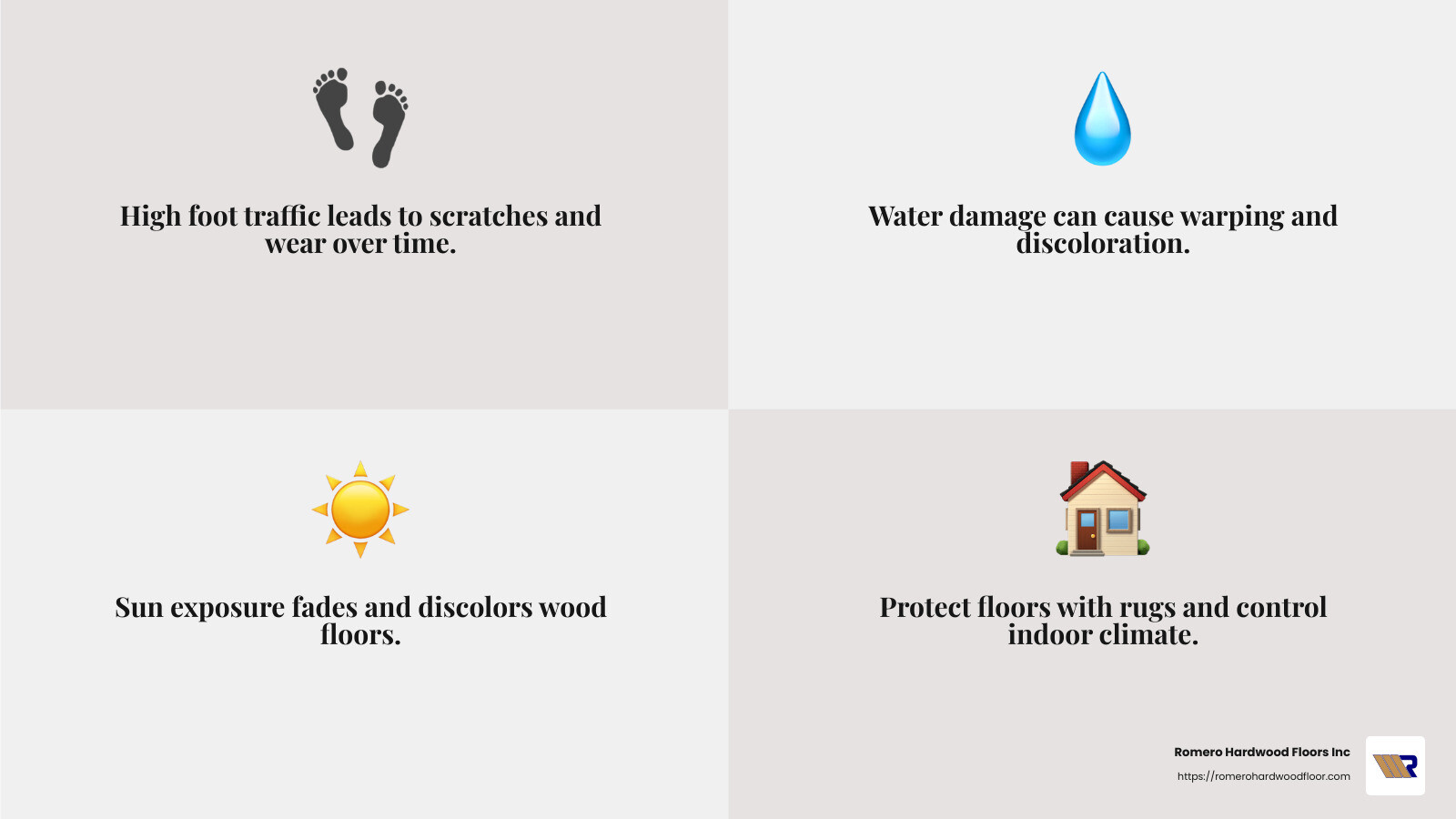 Sunlight can fade and discolor wood floors over time - Wood Floor Repair infographic 4_facts_emoji_grey
