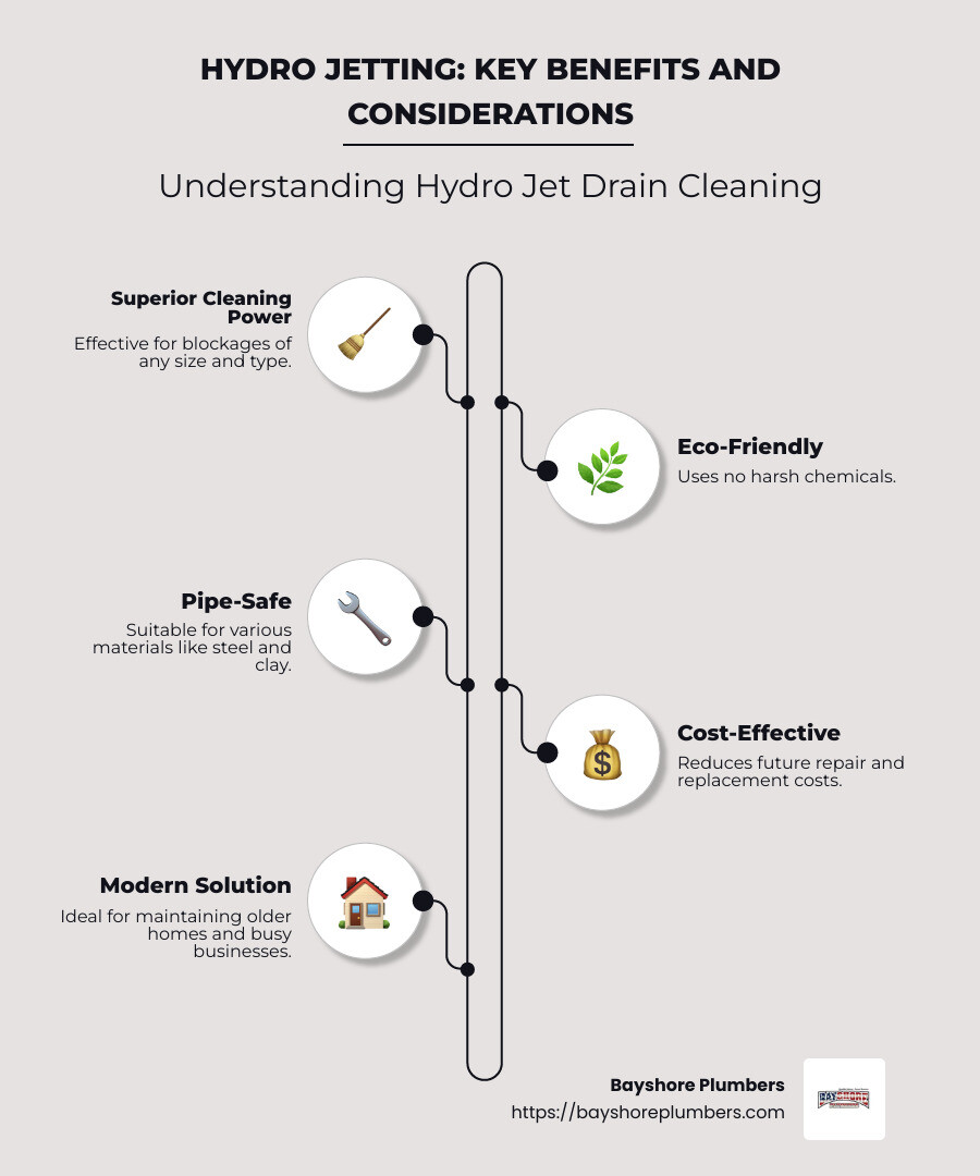 Detailed hydro jetting infographic with pressure details, pipe damage risks, and environmental benefits - Hydro jet drain cleaning infographic infographic-line-5-steps-neat_beige