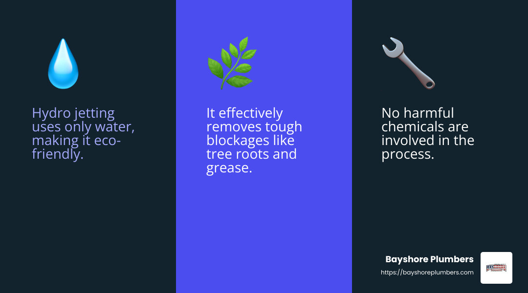 Environmental benefits - Hydro jet drain cleaning infographic 3_facts_emoji_blue
