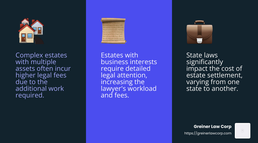 Complex estates often require more legal work, increasing costs. - lawyer fees for estate settlement infographic 3_facts_emoji_blue