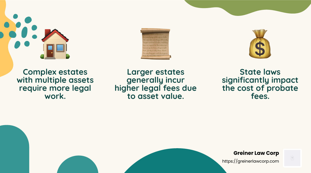 Asset value impacts lawyer fees, with larger estates generally costing more to settle. - lawyer fees for estate settlement infographic 3_facts_emoji_nature