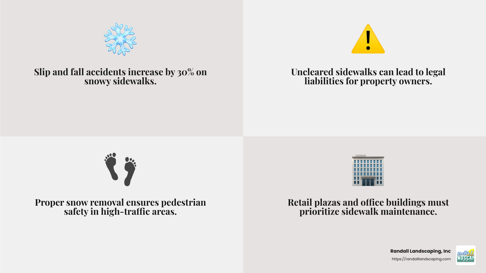 Efficient snow removal reduces slip and fall accidents - commercial snow removal equipment sidewalks infographic 4_facts_emoji_grey