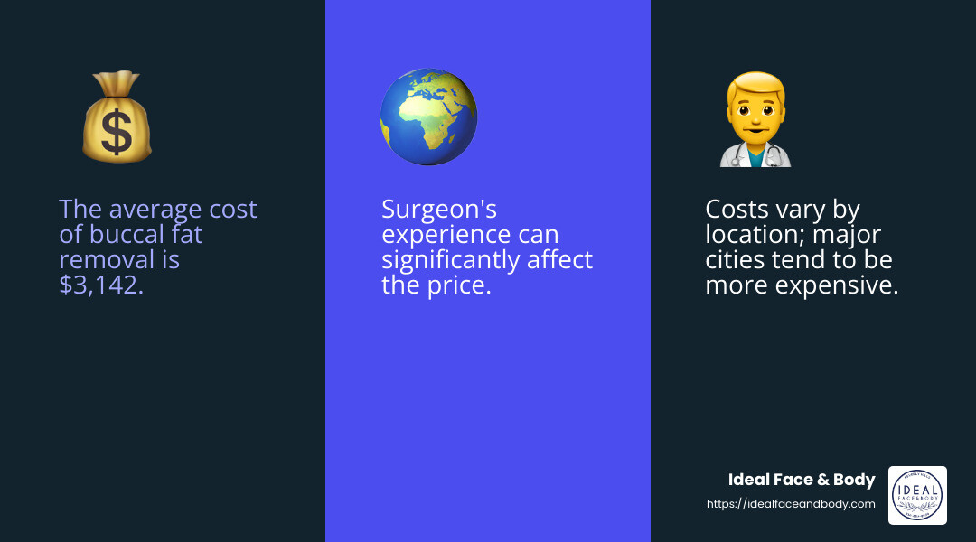 Average cost of buccal fat removal is $3,142 according to the American Society of Plastic Surgeons - buccal fat removal cost infographic 3_facts_emoji_blue