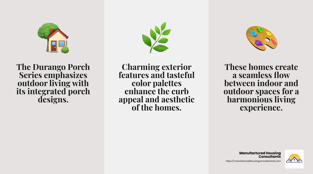 Durango Porch Series - Accept Outdoor Living - manufactured homes floor plans infographic 3_facts_emoji_grey