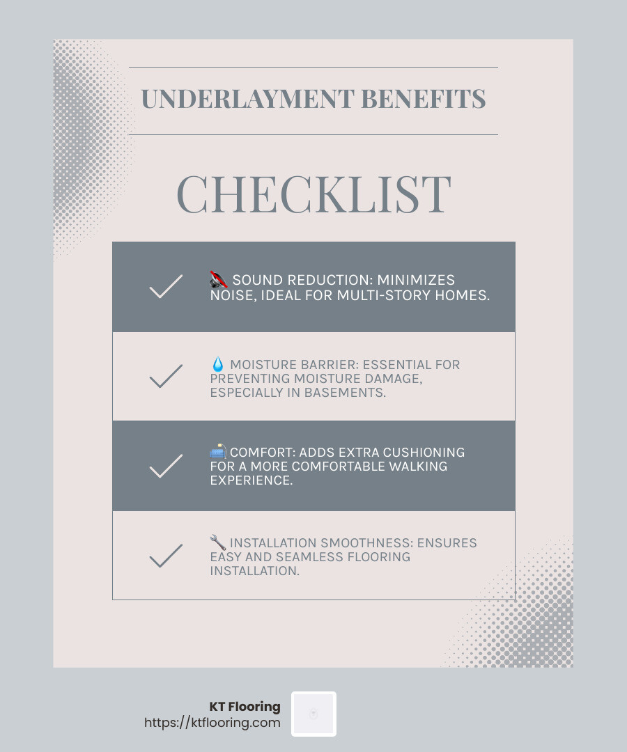 Underlayment Benefits - residential flooring installation infographic checklist-light-blue-grey Underlayment Benefits - residential flooring installation infographic checklist-light-blue-grey