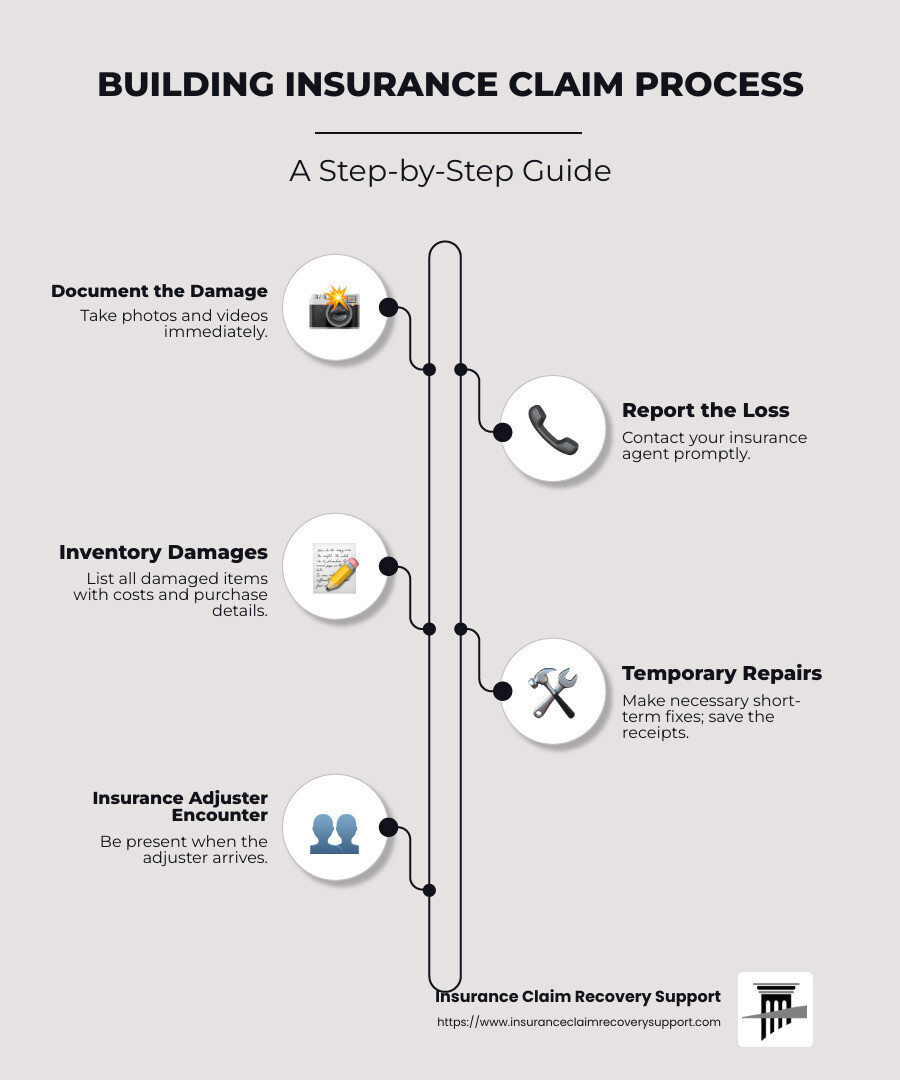 infographic explaining building insurance claim process - building insurance claim process infographic infographic-line-5-steps-neat_beige