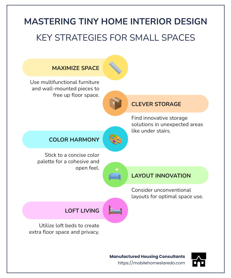 Infographic listing space optimization and design strategies in tiny homes - tiny home interior design infographic infographic-line-5-steps-colors Infographic listing space optimization and design strategies in tiny homes - tiny home interior design infographic infographic-line-5-steps-colors