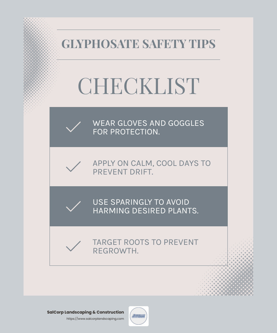 Glyphosate Application Safety Tips - installing zoysia grass sod infographic checklist-light-blue-grey