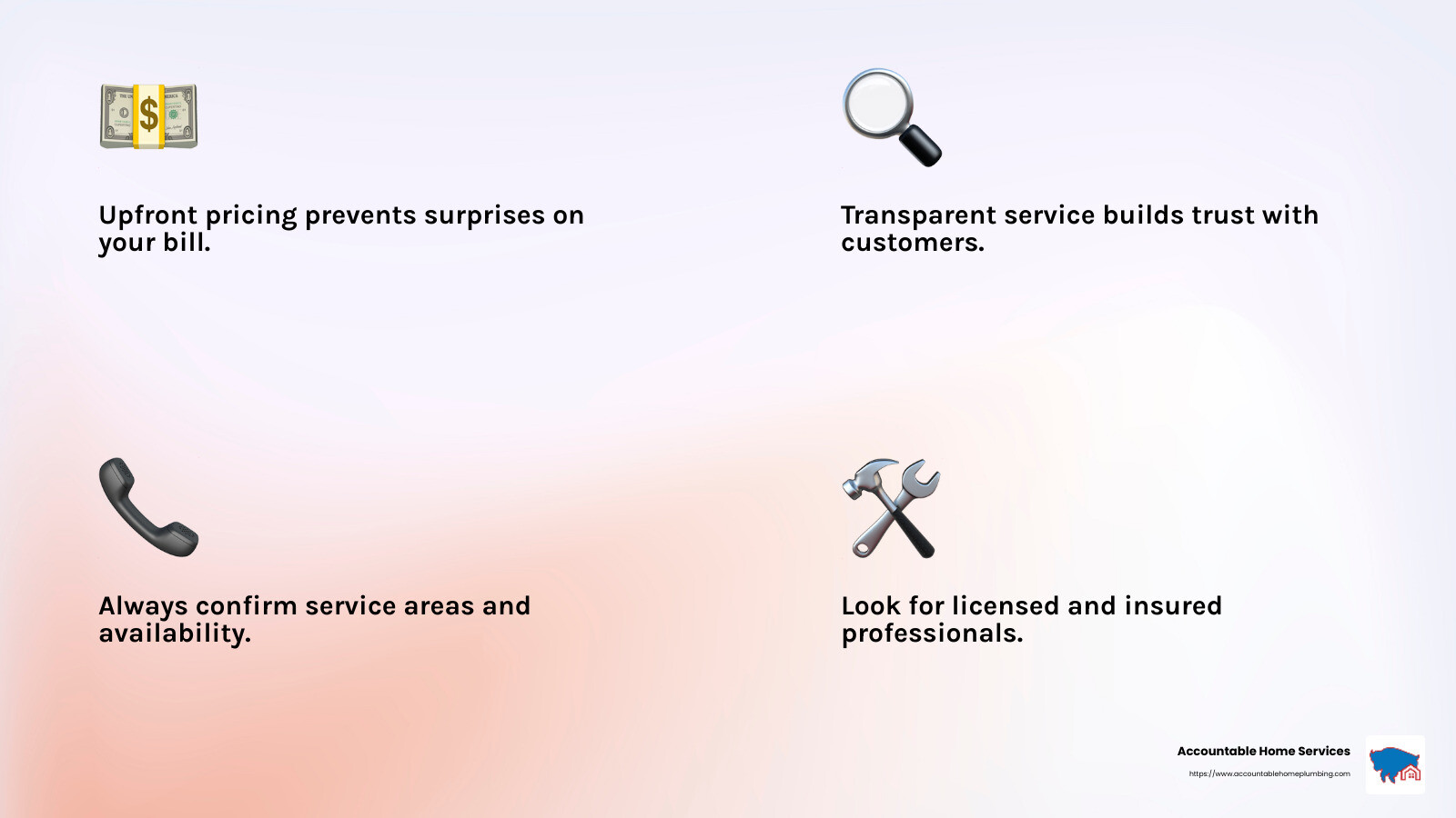 Upfront pricing ensures no surprises on your bill - denver co plumbing company infographic 4_facts_emoji_light-gradient