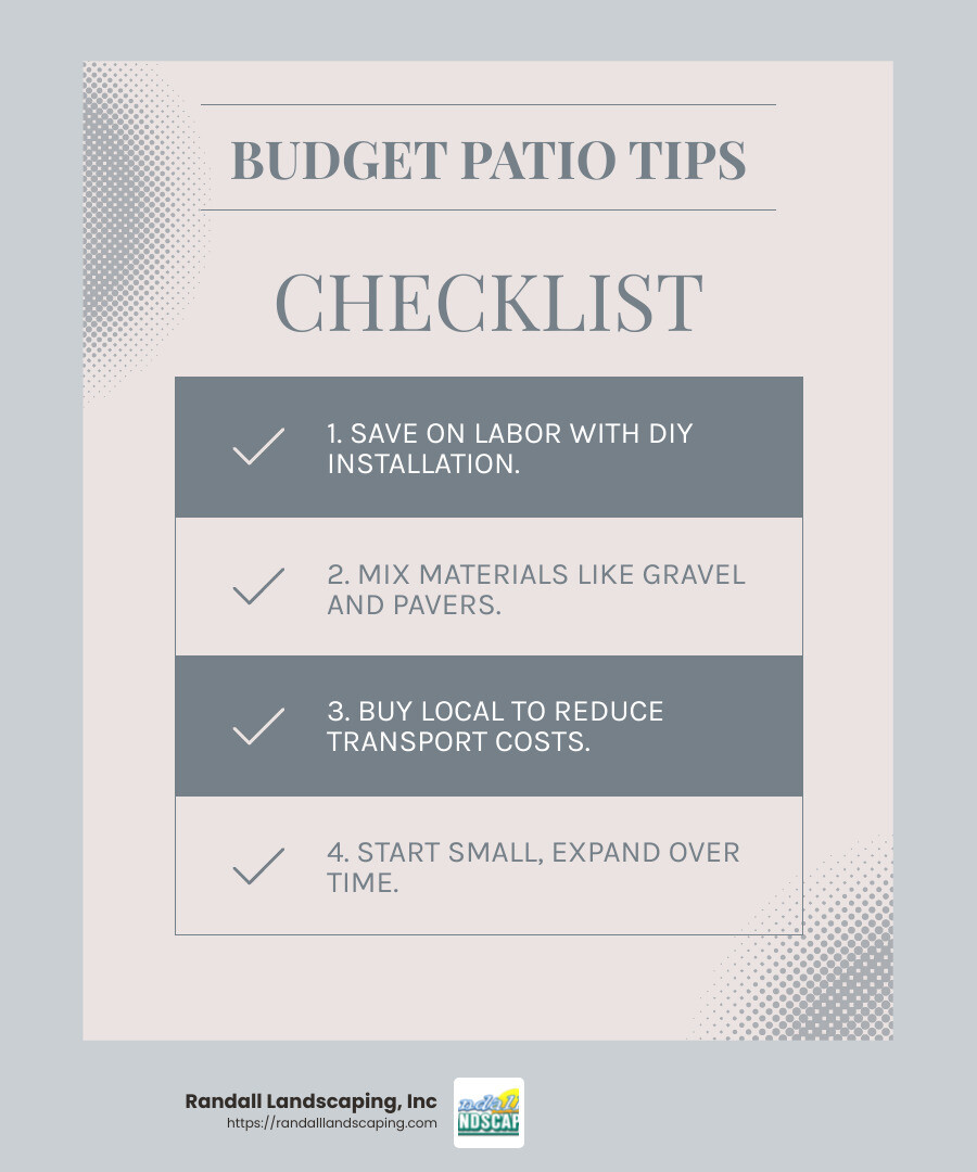 Affordable patio ideas infographic - patio ideas infographic checklist-light-blue-grey