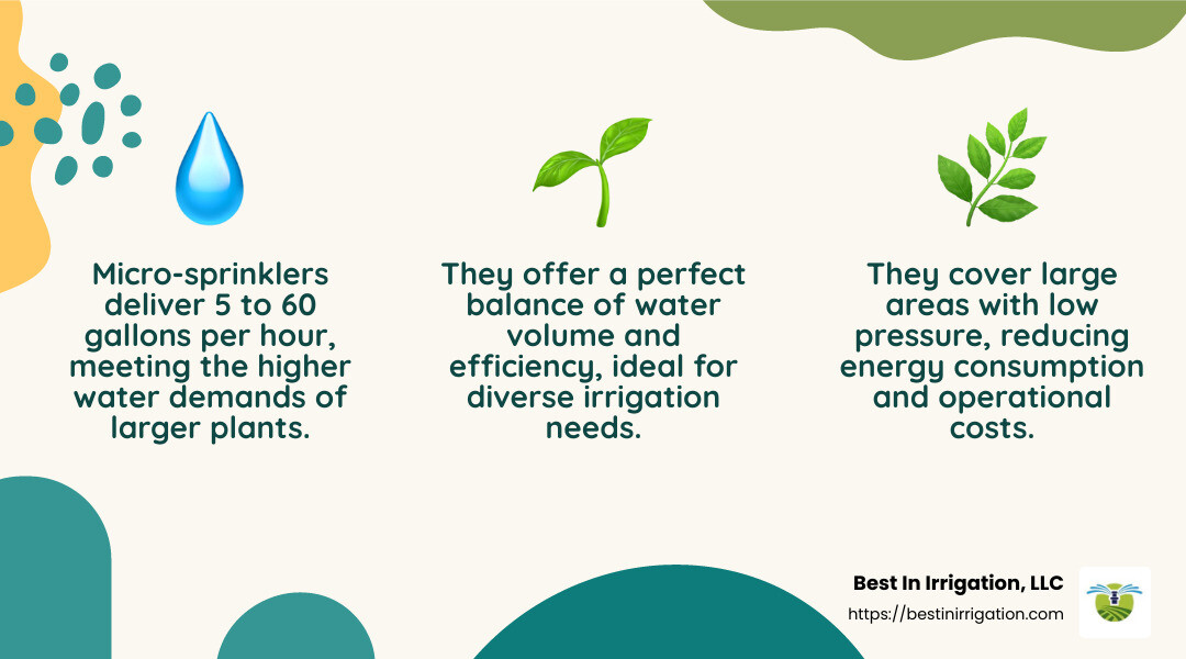 Micro-sprinklers are designed to deliver water directly to where it's needed, minimizing waste. - best micro sprinkler infographic 3_facts_emoji_nature