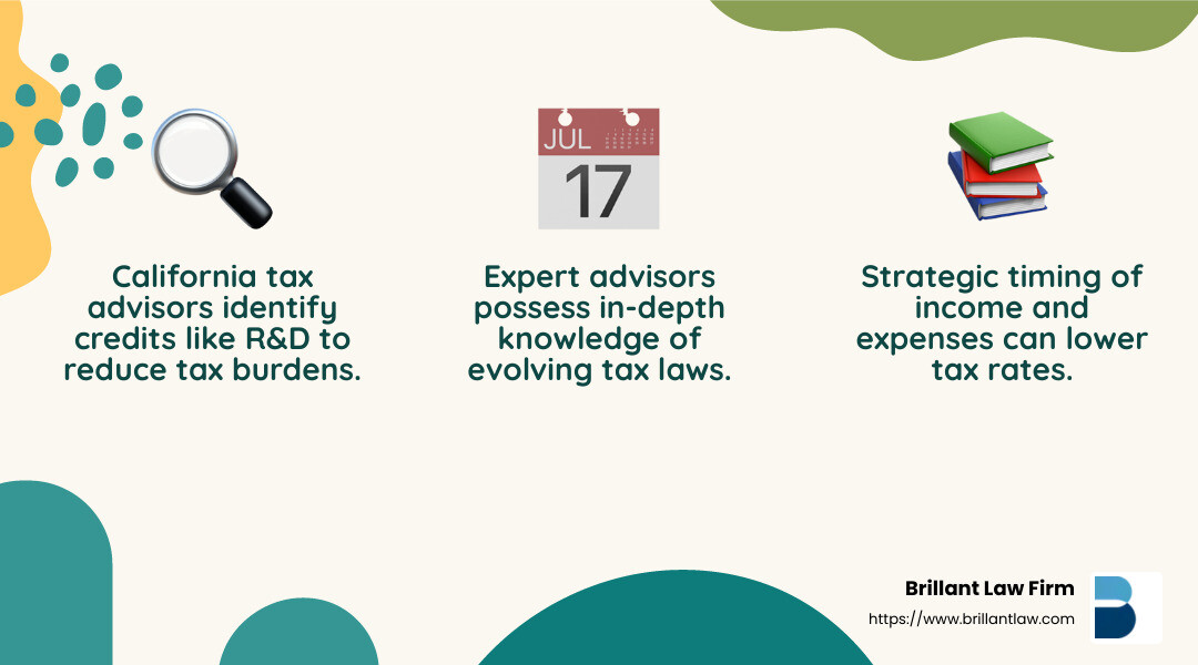 Corporate tax advisors in California are essential for navigating complex tax laws and ensuring compliance. - corporate tax advisors california infographic 3_facts_emoji_nature