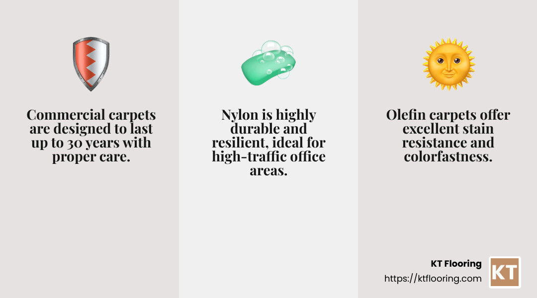 Durability and Stain Resistance in Carpets - office carpet installation infographic 3_facts_emoji_grey