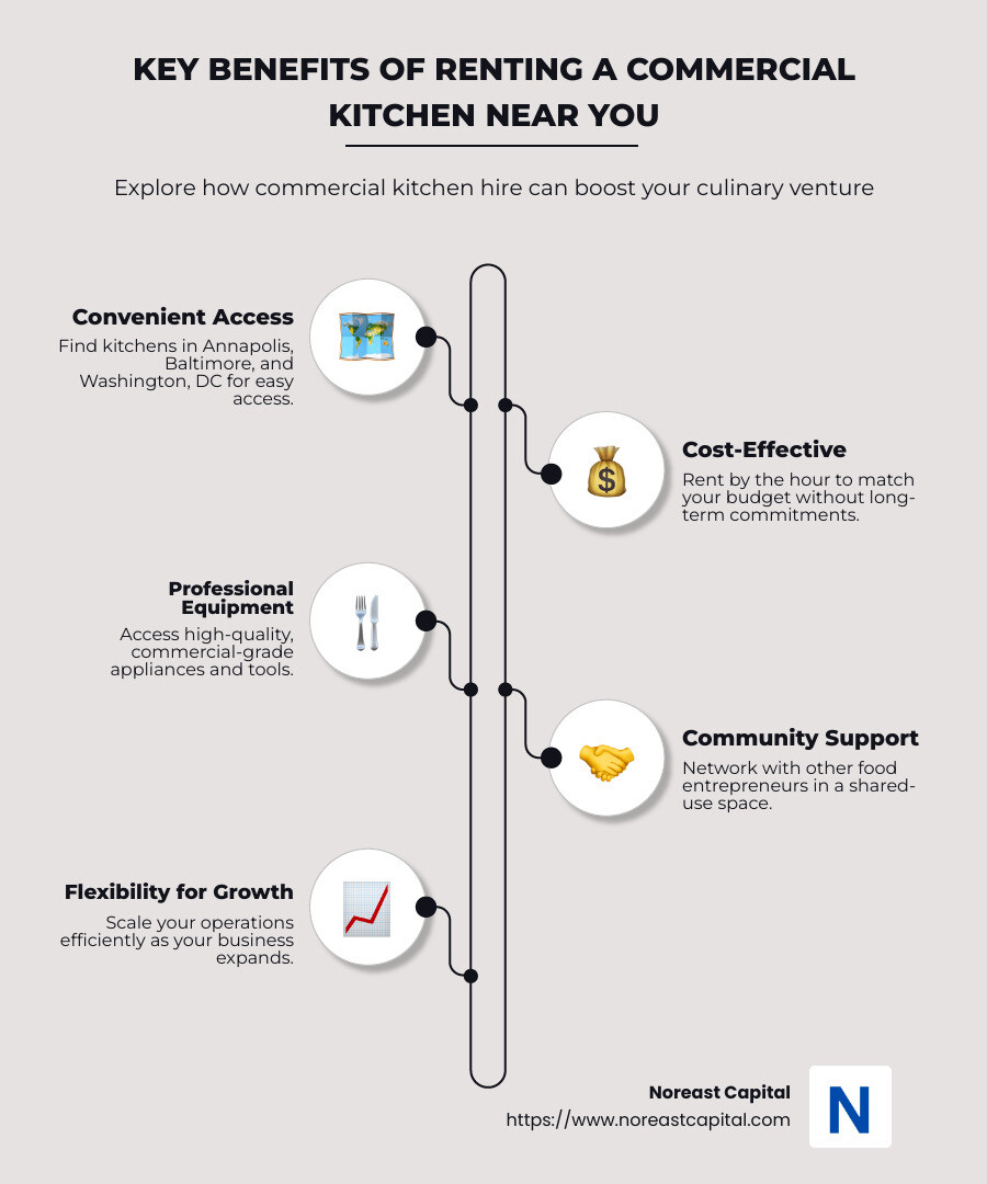 Infographic: Benefits and Locations of Commercial Kitchens Near You - commercial kitchen hire near me infographic infographic-line-5-steps-neat_beige