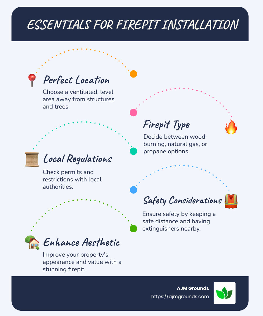 Firepit Installation Essentials Infographic - firepit installation infographic infographic-line-5-steps-blues-accent_colors