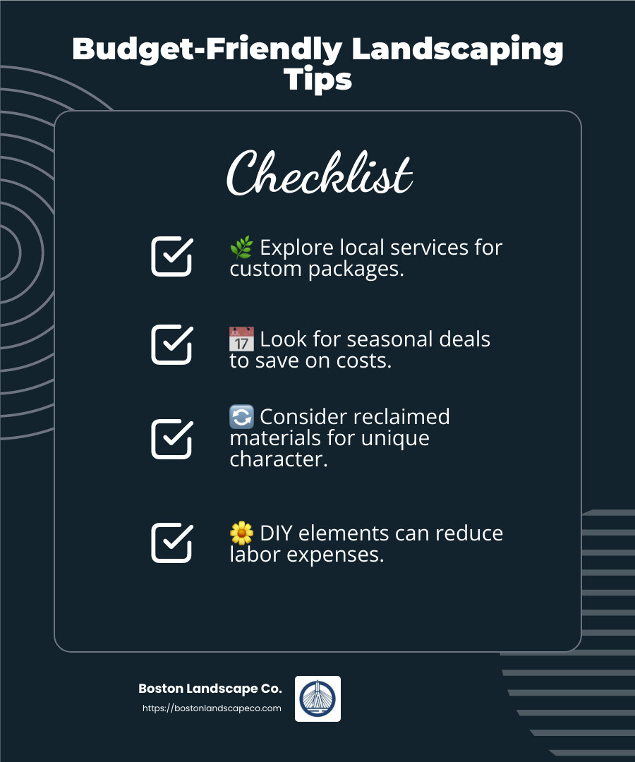 Affordable Landscaping Tips - affordable landscaping near me infographic checklist-dark-blue