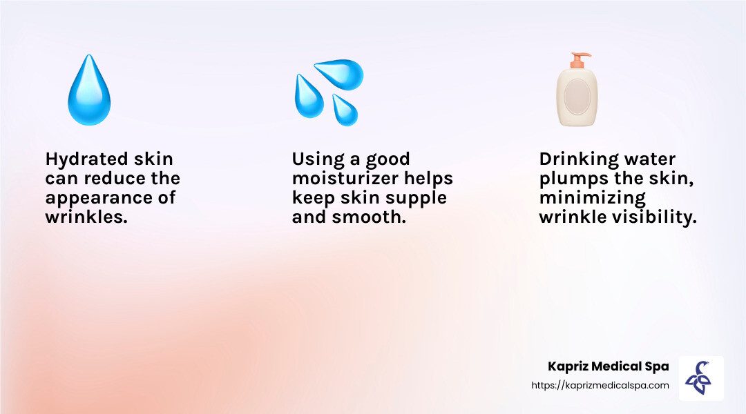 Hydration can improve skin appearance, making wrinkles less noticeable. - how to get rid of forehead wrinkles infographic 3_facts_emoji_light-gradient