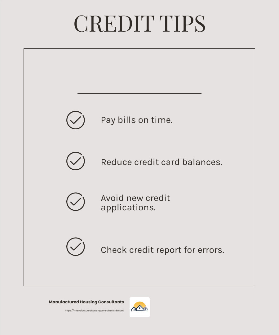 Credit improvement tips infographic - financing for mobile homes with bad credit infographic checklist-light-beige