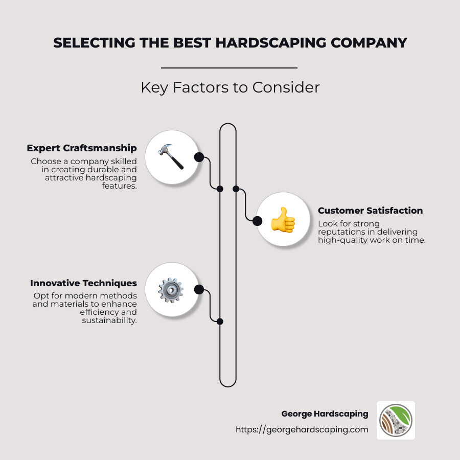 Comparison of hardscaping features and service qualities for selecting the best company, including craftsmanship, customer satisfaction, and innovative techniques - Best Hardscaping Company infographic infographic-line-3-steps-neat_beige