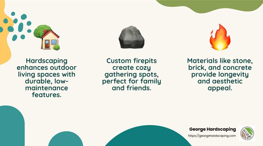 Custom firepits offer a cozy gathering spot for cool evenings, adding warmth and ambiance to outdoor spaces. - Best Hardscaping Company infographic 3_facts_emoji_nature