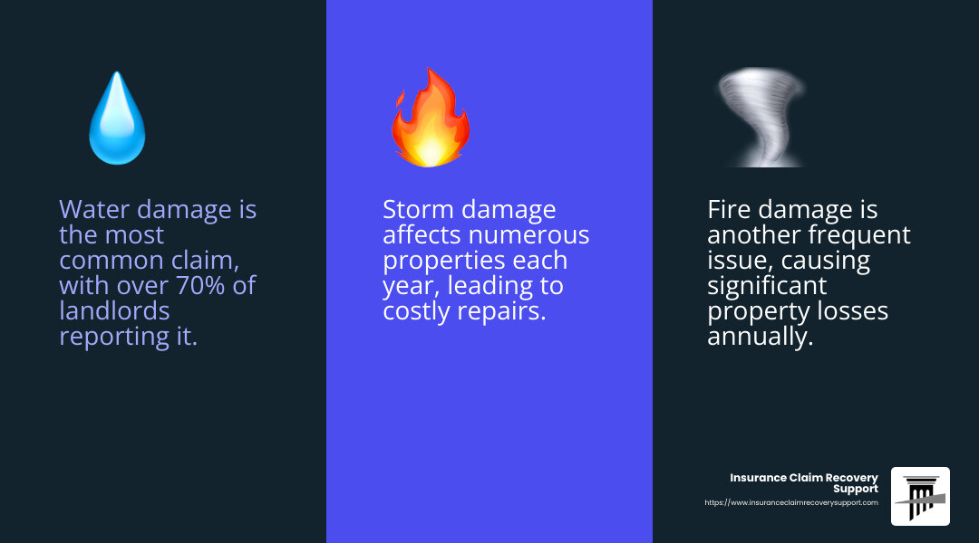 Water damage is the most common claim - multi-family property claims infographic 3_facts_emoji_blue