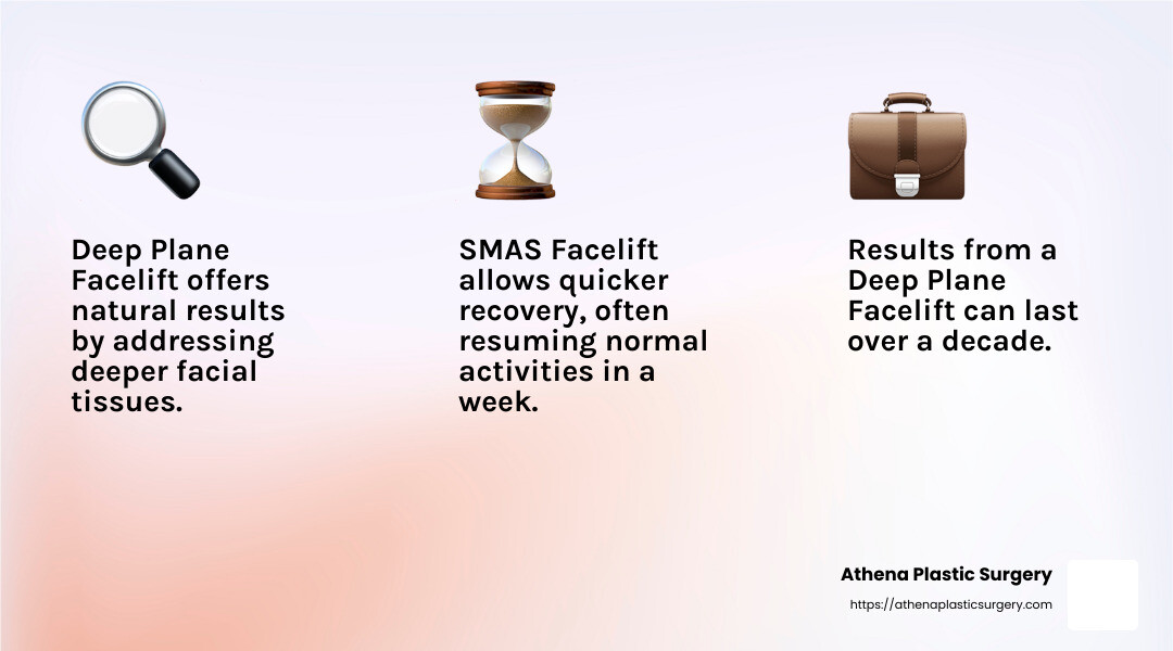 Deep Plane vs. Regular Facelift: The Ultimate Showdown 6 Longevity of facelift results - deep plane facelift vs facelift infographic 3_facts_emoji_light-gradient