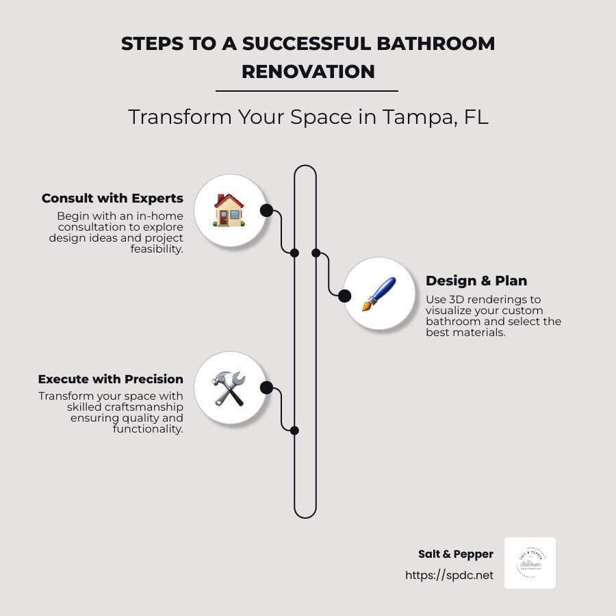 Infographic showcasing steps in bathroom renovation - bathroom renovation tampa fl infographic infographic-line-3-steps-neat_beige