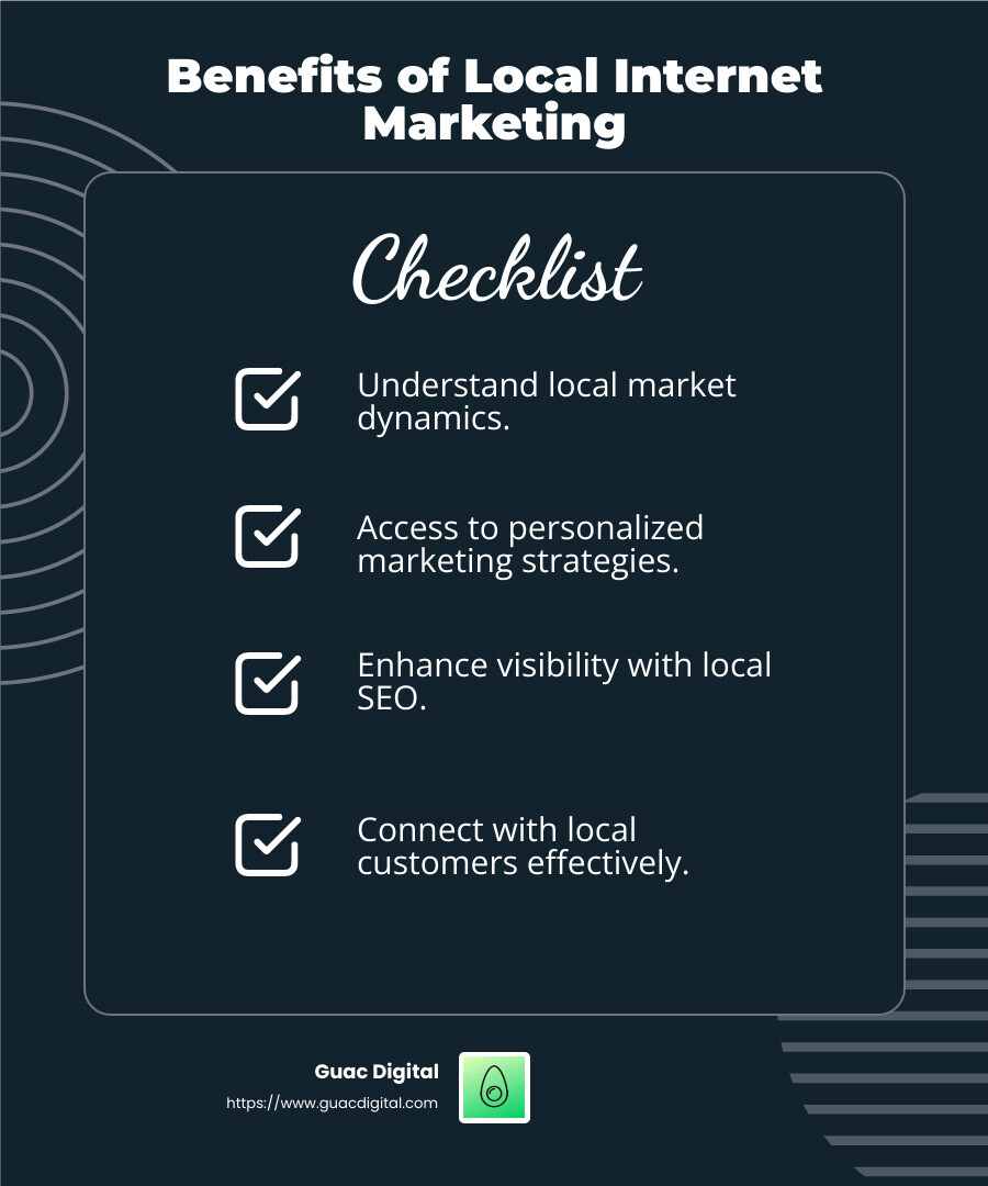 Local marketing success story - internet marketing service near me infographic checklist-dark-blue