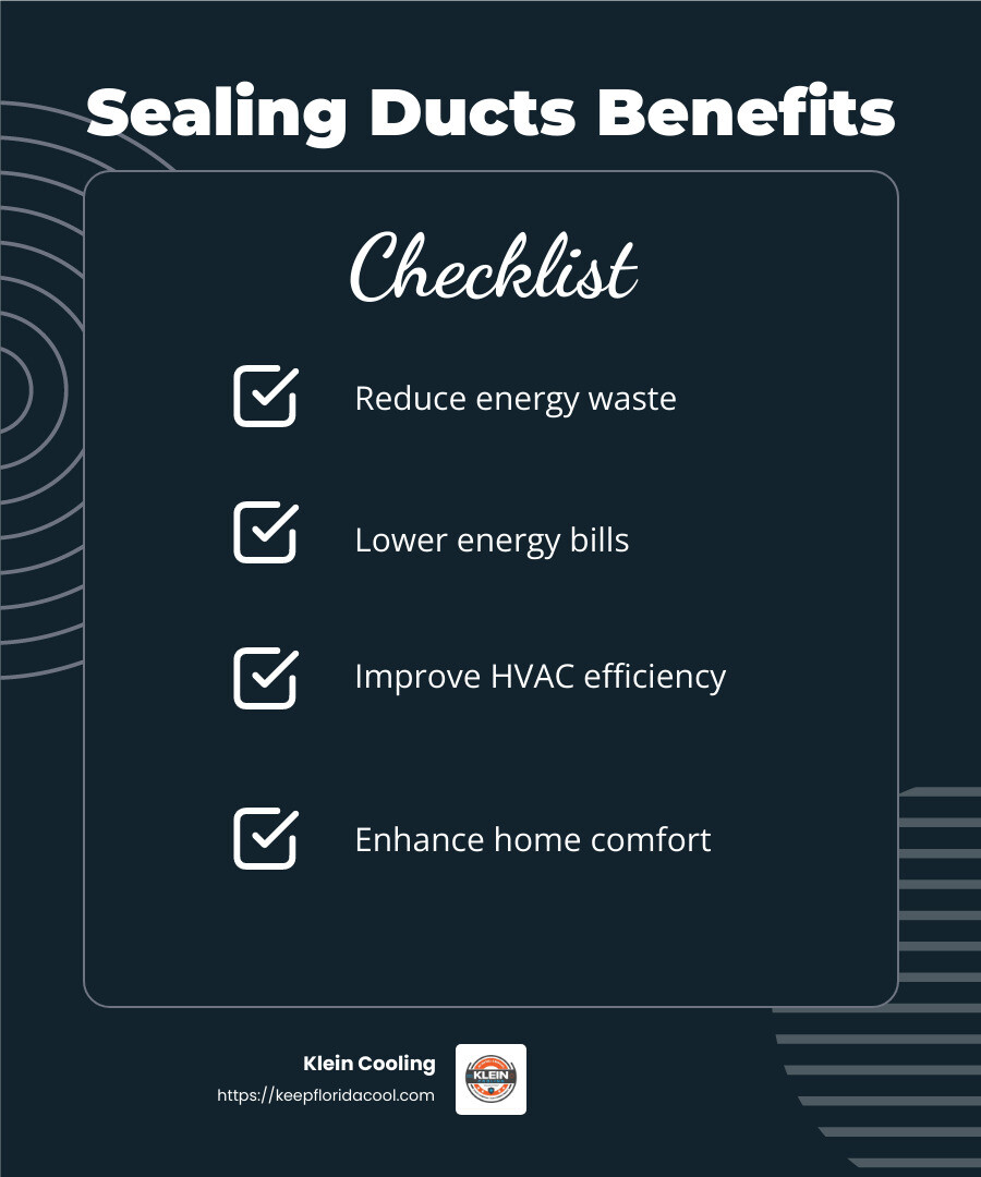 Energy Savings from Sealing Ducts - energy saving heating and cooling infographic checklist-dark-blue