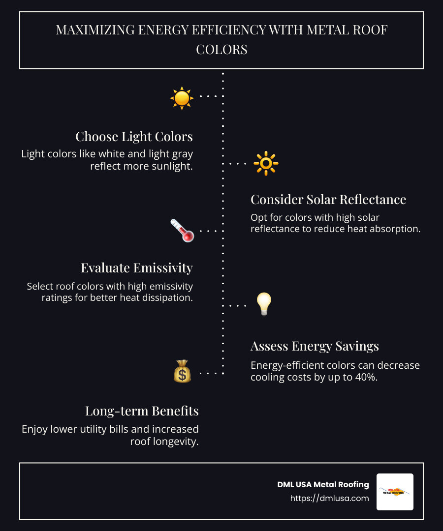 Infographic: Energy Efficient Metal Roof Colors Comparison - energy efficient metal roof colors infographic infographic-line-5-steps-dark