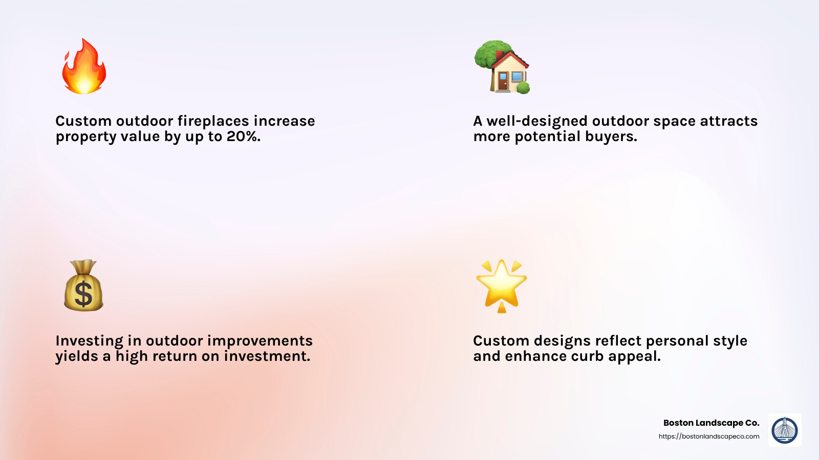 Increase in property value with custom outdoor fireplaces - Custom outdoor fireplaces infographic 4_facts_emoji_light-gradient