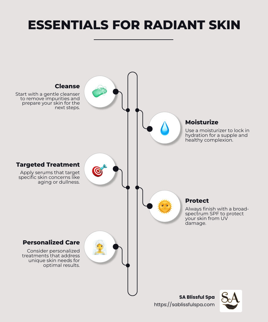 Essentials for Radiant Skin Infographic - skincare and beauty products infographic infographic-line-5-steps-neat_beige