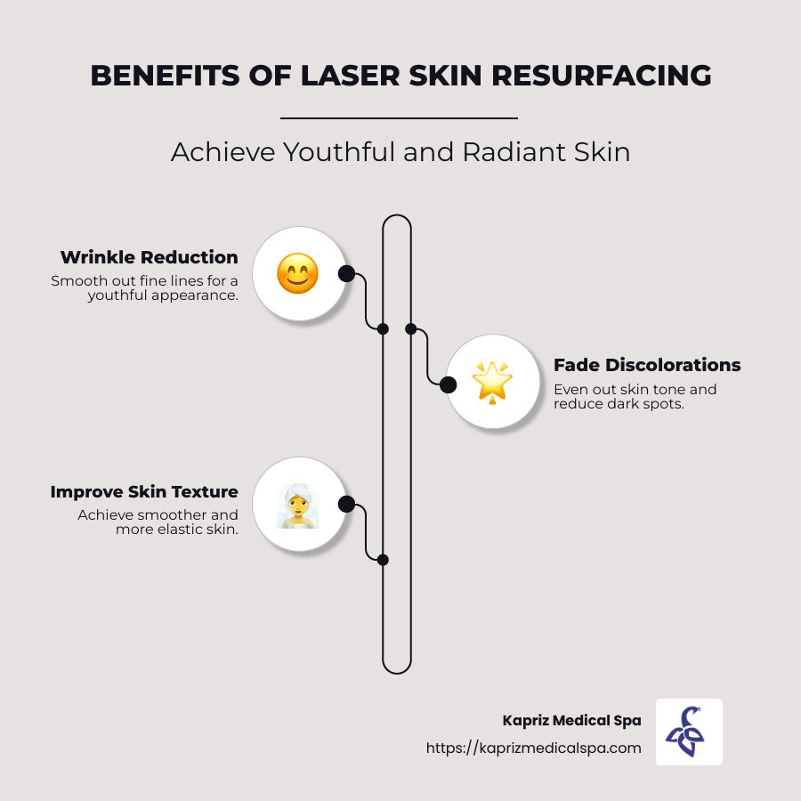 Infographic showing benefits of laser skin resurfacing: wrinkle reduction, improved skin texture, and unified skin tone - Laser skin resurfacing Jacksonville infographic infographic-line-3-steps-neat_beige Infographic showing benefits of laser skin resurfacing: wrinkle reduction, improved skin texture, and unified skin tone - Laser skin resurfacing Jacksonville infographic infographic-line-3-steps-neat_beige