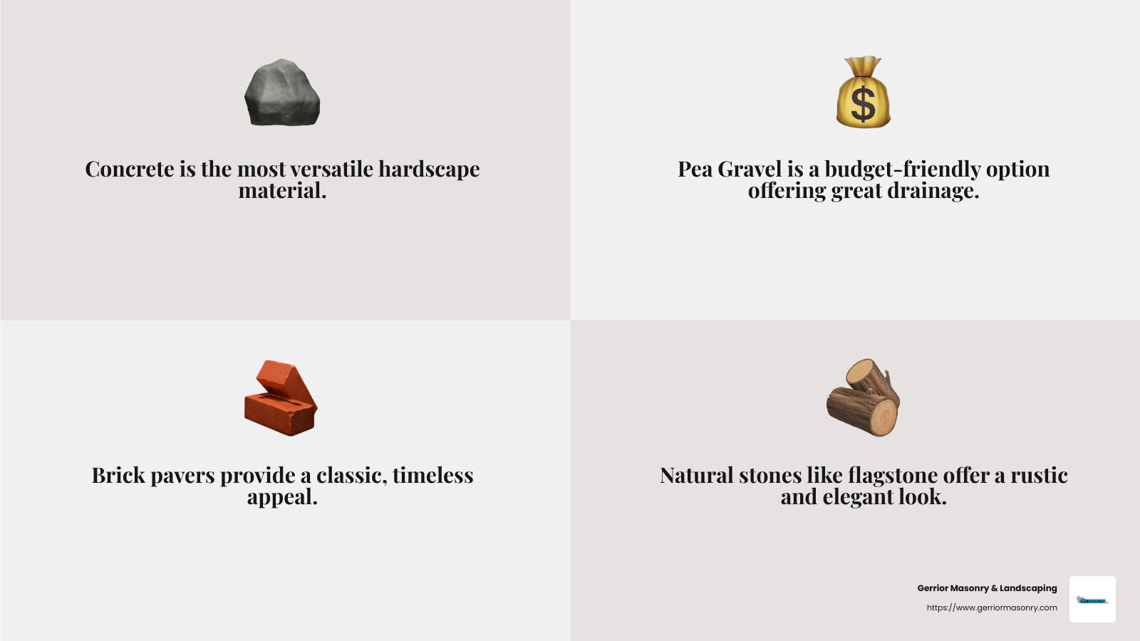 Choosing the Right Hardscaping Materials - hardscape companies infographic 4_facts_emoji_grey
