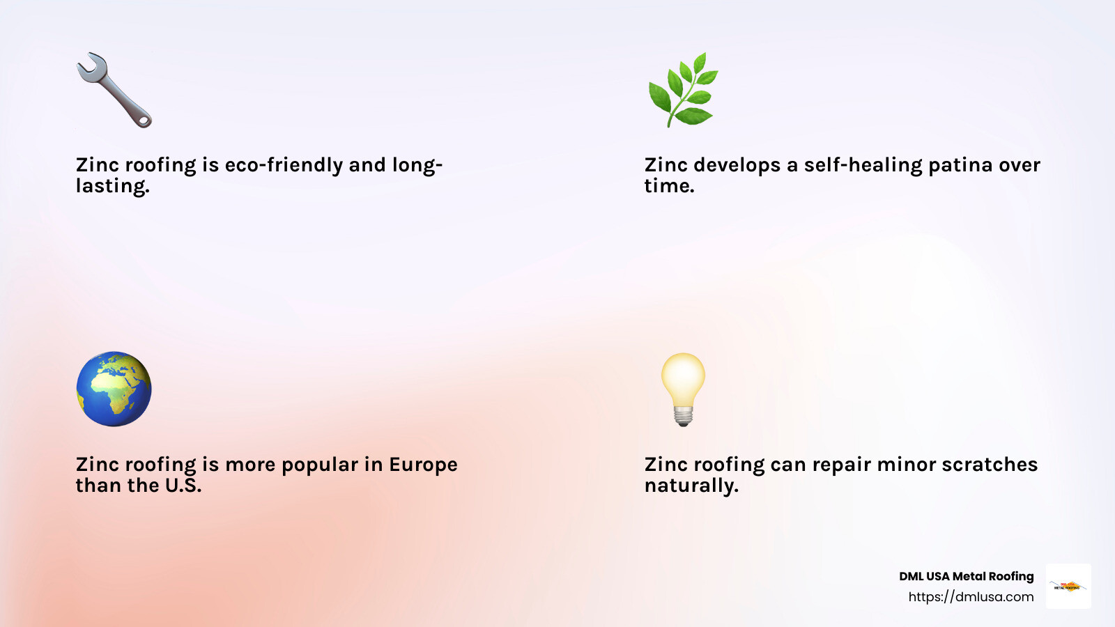 Zinc roofing popularity in Europe - best metal roofing infographic 4_facts_emoji_light-gradient