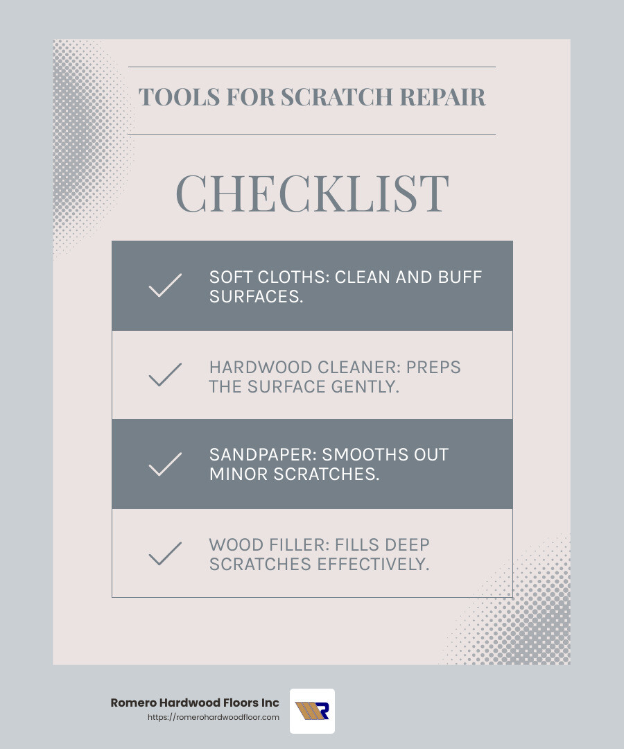 Understanding different types of hardwood floor damage can guide effective repair strategies. - Repair hardwood floor scratches infographic checklist-light-blue-grey