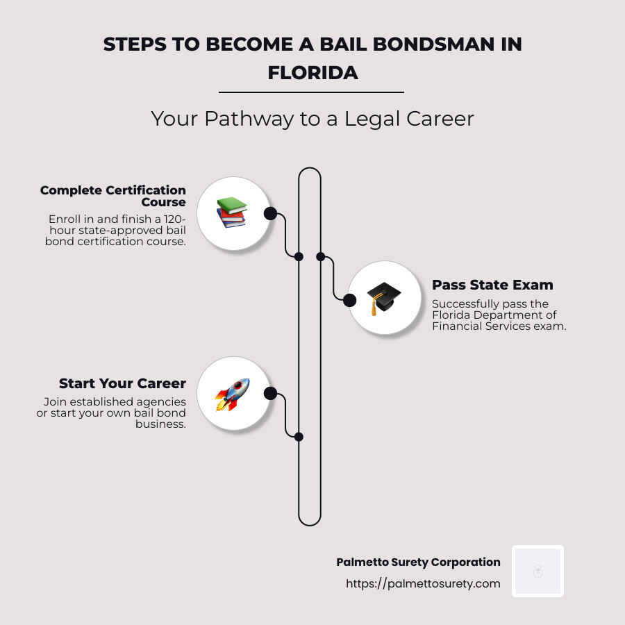 Step-by-step guide to becoming a bail bondsman in florida - bail bondsman career florida infographic infographic-line-3-steps-neat_beige