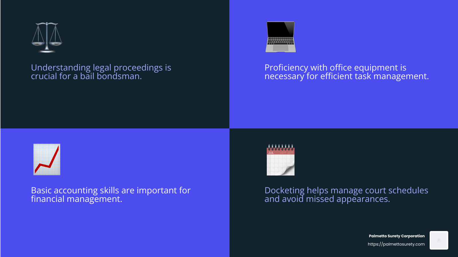 Skills and qualifications needed for a bail bondsman - bail bondsman career florida infographic 4_facts_emoji_blue