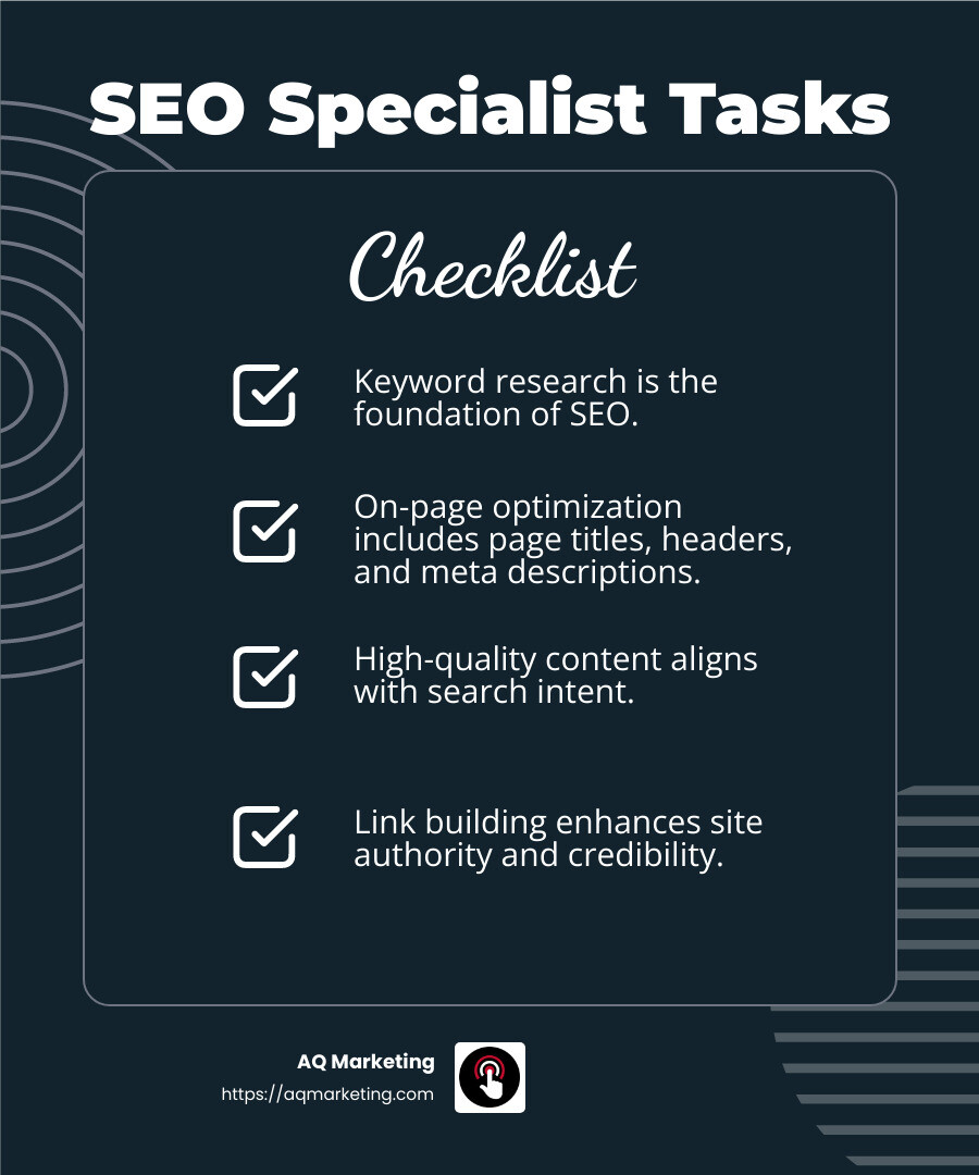 Link Building: The Definitive Guide - seo specialist infographic checklist-dark-blue