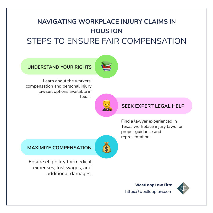 Infographic on Houston Workplace Injury Lawyer Services - houston workplace injury lawyer infographic infographic-line-3-steps-colors