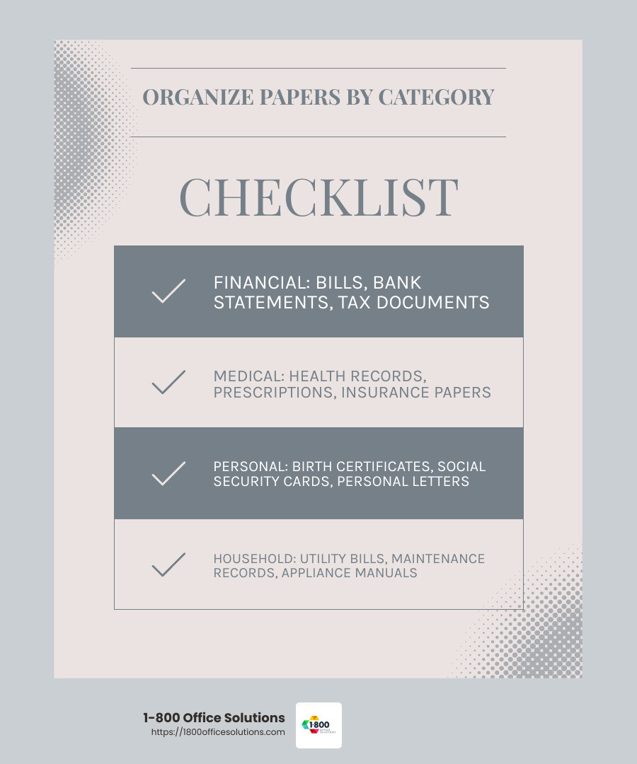 Categorizing papers helps streamline your filing process. - best way to organize papers in home office infographic checklist-light-blue-grey Categorizing papers helps streamline your filing process. - best way to organize papers in home office infographic checklist-light-blue-grey