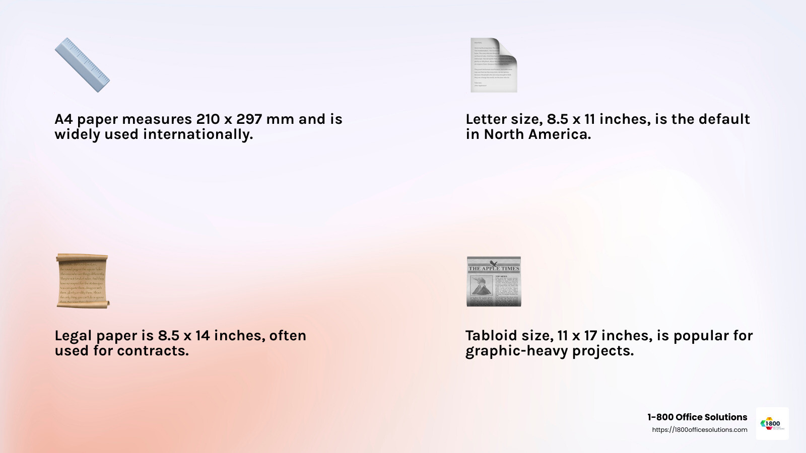 Understanding these paper sizes helps ensure your documents print correctly and professionally. - printer paper size options infographic 4_facts_emoji_light-gradient Understanding these paper sizes helps ensure your documents print correctly and professionally. - printer paper size options infographic 4_facts_emoji_light-gradient