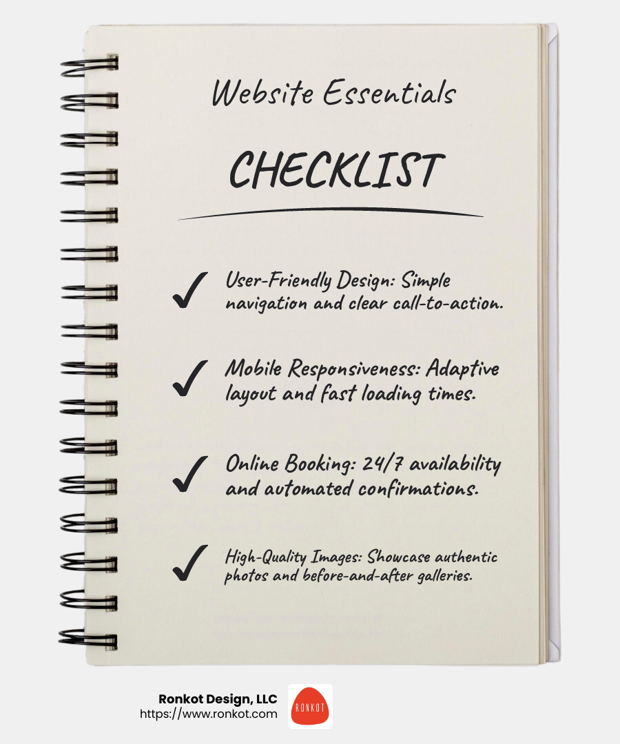 Real client testimonial image - beauty salon site infographic checklist-notebook