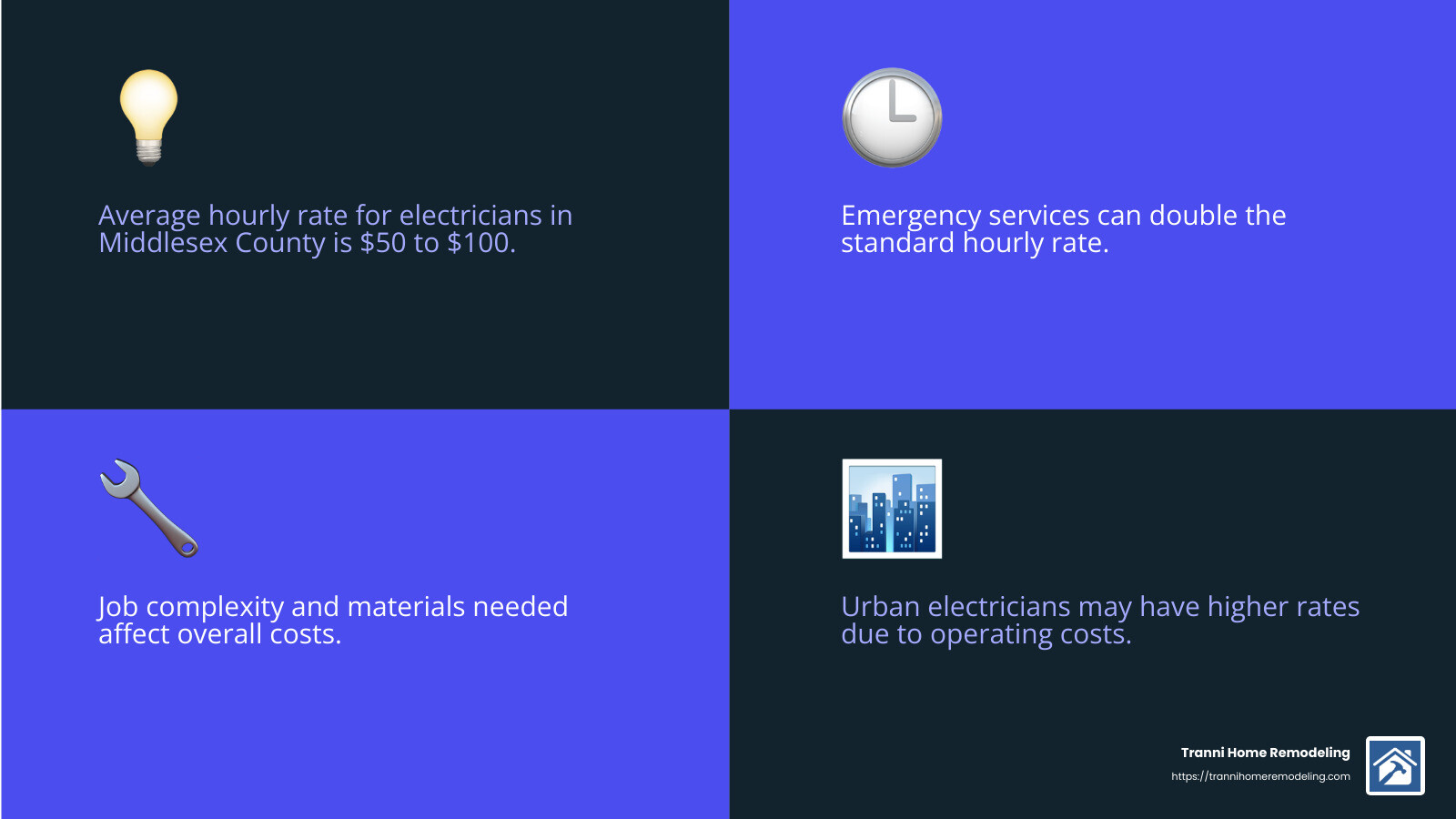 Average hourly rates for electricians in Middlesex County - low cost electricians near me infographic 4_facts_emoji_blue