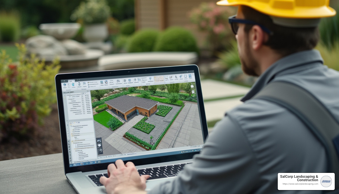 A landscape contractor at work, designing and planning a project - landscape contractor