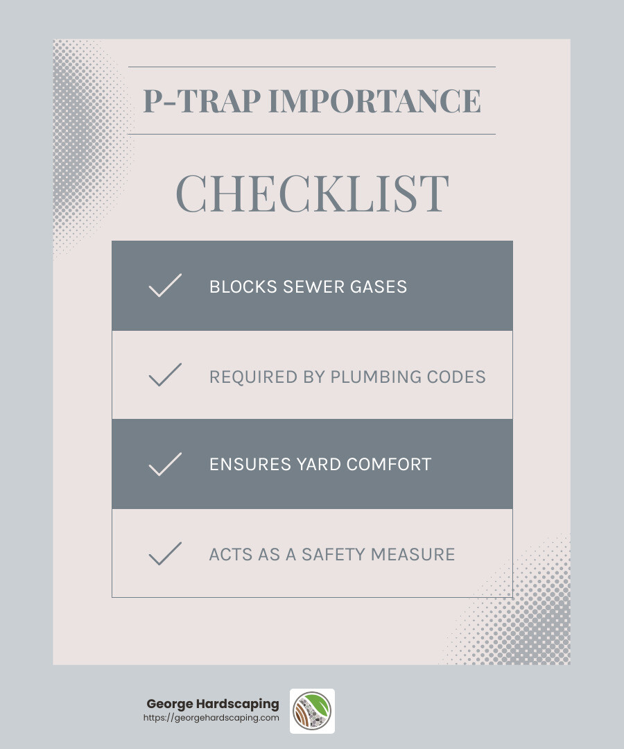 Importance of P-traps in preventing sewer gas - installing an outdoor sink infographic checklist-light-blue-grey